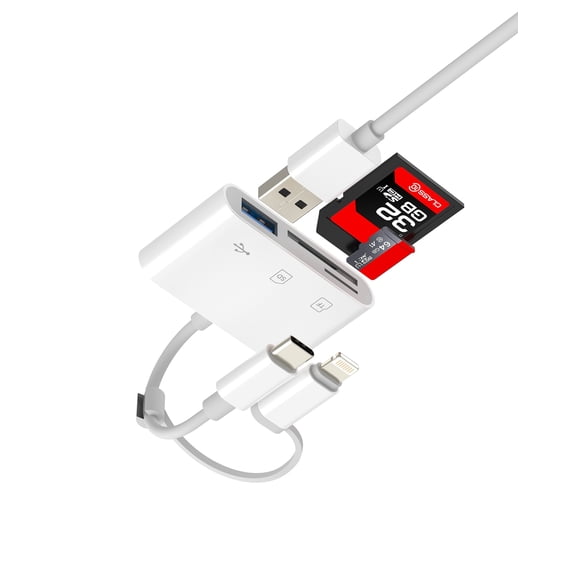 SD Card Reader (3in2) for IPhone 16 15 14 Lightning USB C Adapter Camera Accessorie OTG TF Memory Digital for Apple for IPad Pro Mini Air Macbook Transfer Type C Hub Computer Photo Cable