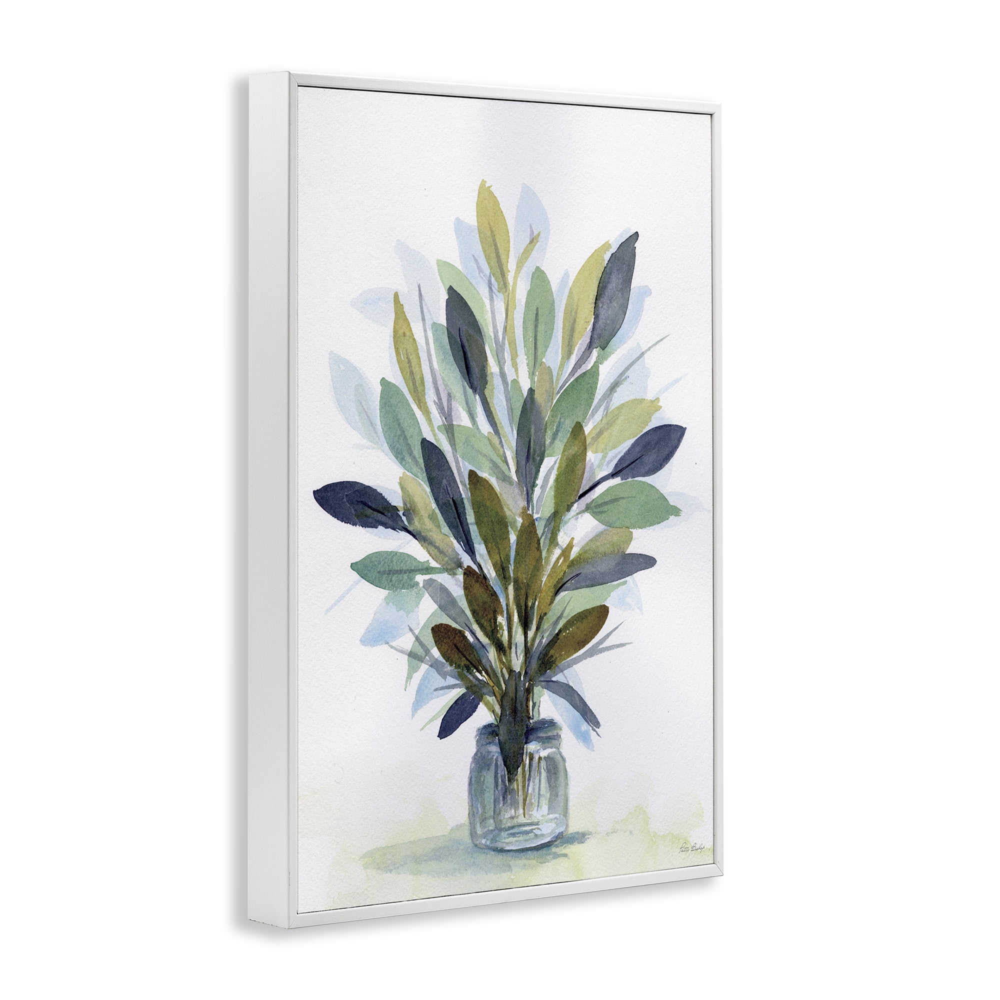 Stupell Industries Rustic Leaves Jar Botanical & Floral Painting White Framed Art Print Wall Art, 12 x 18