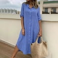 thumbnail image 3 of JBXKXYW Dresses for Women 2024 Plus Size Solid Color Cotton Linen Shirt Dress Womens Dresses Summer Dress (Blue,XXL), 3 of 6
