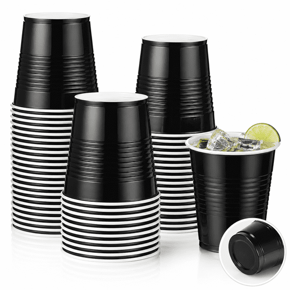 Disposable Plastic Cups, Black Plastic Cups, 16oz/500ml Plastic Party Cups, Heavy-Duty Disposable Cups Bulk for Party, Wedding, Christmas Party Cup, 50 Pack