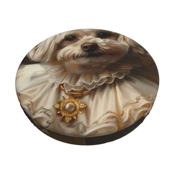 Balery Regal Dog In Royal Attire Fundas de asiento para taburete de bar redondo de tela de terciopelo ajustables que protegen de arañazos y manchas para sillas de 14 a 17 pulgadas.-12 inch