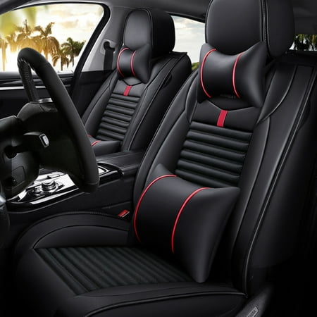 Car 5 Seat Covers Pu Leather Auto Of Headrests Split Rear Bench Protector With Steering Wheel Cover Set Canada - Mitsubishi Lancer Car Seat Covers Leather