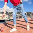 thumbnail image 5 of Pantalones vaqueros retro rotos para hombre con agujeros, ajustados y cónicos, de moda coreana, rotos, de lujo, suaves y sueltos, talla XS, para hombre, 5 of 5
