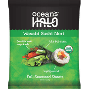 Ocean's Halo, Wasabi Sushi Nori Seaweed Sheets, Organic, Vegan, Shelf-Stable, Perfect Paper for Wraps, 10 per Pack, 1.4 oz.