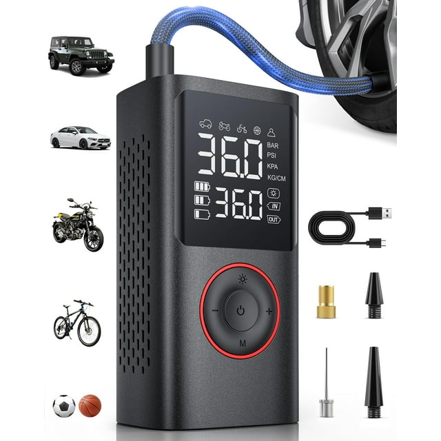 Inflador de Neumáticos Powools Compresor de Aire Portátil 150 PSI Negro