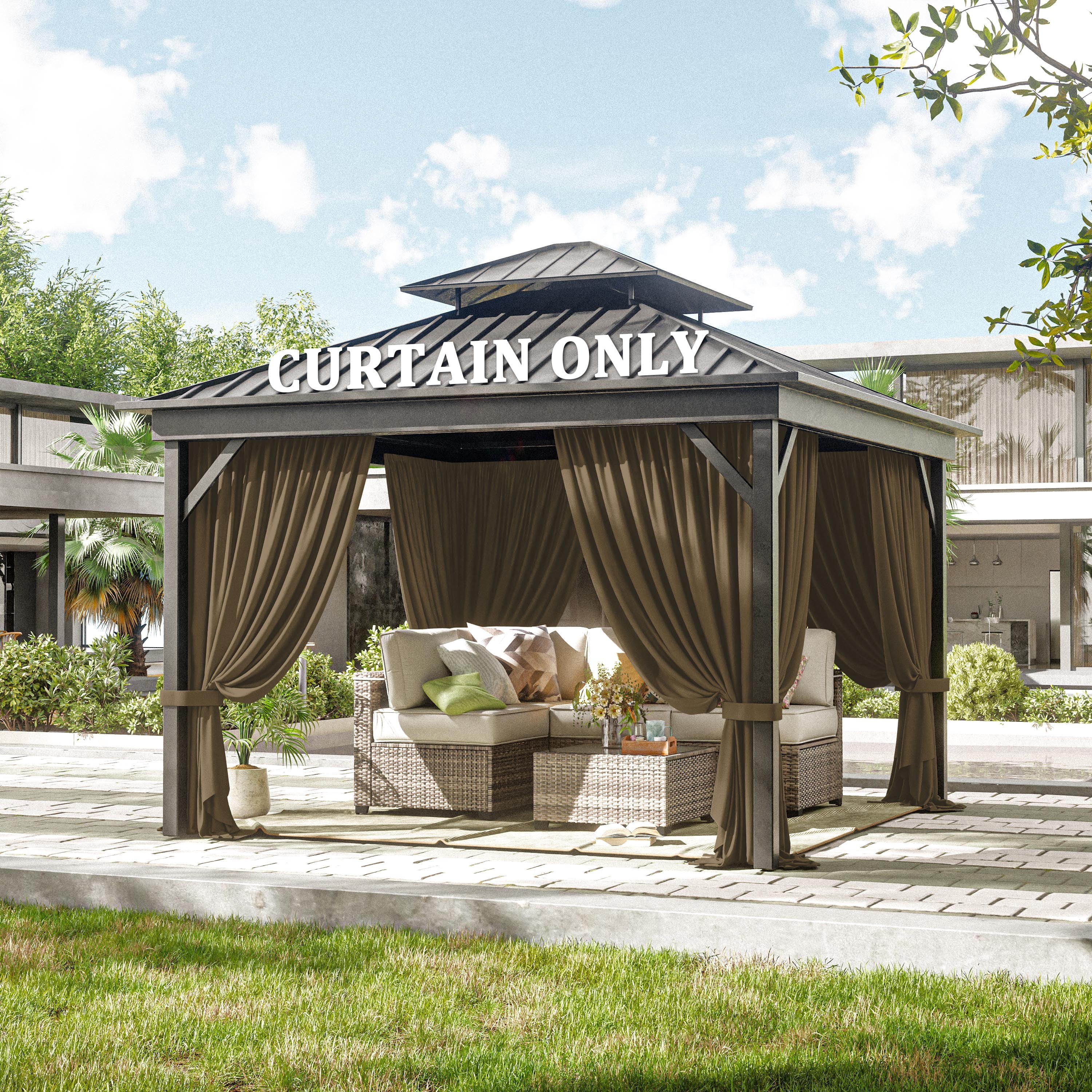Pakunoda 11' X 6.5' Gazebo Universal Replacement Privacy 4-Panel Curtains, Waterproof Outdoor Curtains Sand Sidewall with Zipper for Patio Garden Backyard 10' X 12' Gazebo, Curtain Only