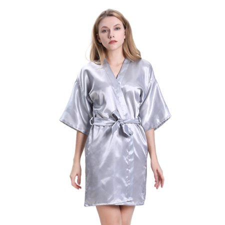 

Women Summer Ice Silk Dress Bath Robe Waist Belt Sleepwear