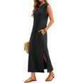 thumbnail image 3 of Fantaslook Womens Maxi Dress Round Neck Sleeveless Sundress Loose Split Wrinkle-Free Summer Long Dresses with Pockets, 3 of 8