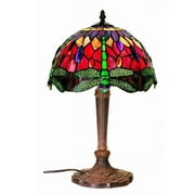 Warehouse of Tiffany Purple and Red Dragonfly Tiffany Glass Table Lamp
