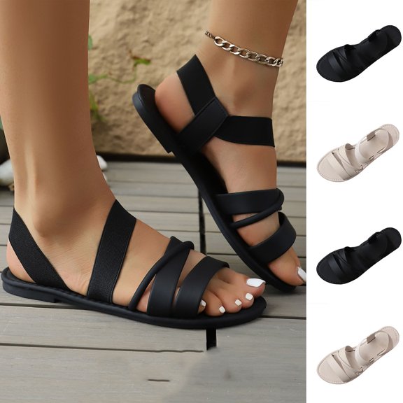 YHAJDS Women's Roman Sandals Wrapped Strap Toe Loop Flat Beach Shoes Summer Vacation Outdoor Casual