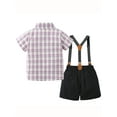 thumbnail image 3 of CARETOO Toddler Baby Boy Outfits 1-5T Short Sleeve Button Plaid Shirts Bowtie Suspender Shorts Formal Clothes Suits, 3 of 15