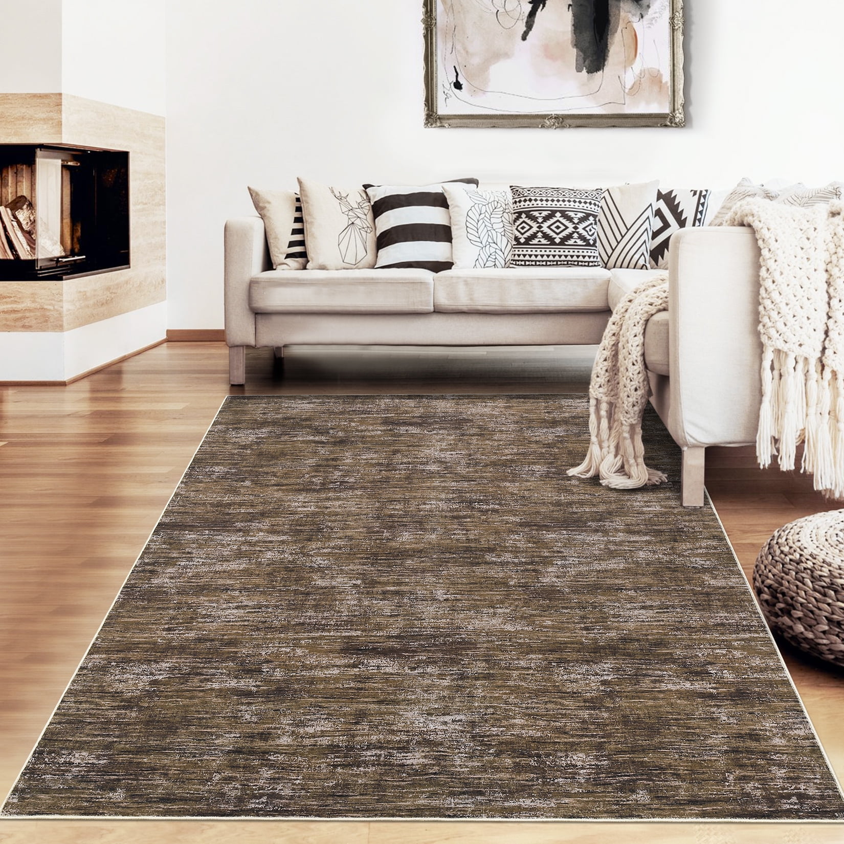 GlowSol 10'x13' Washable Rugs for Living Room Bedroom Modern Abstract Area Rug Non-Slip Low Pile Rug Soft Foldable Accent Rug, Brown
