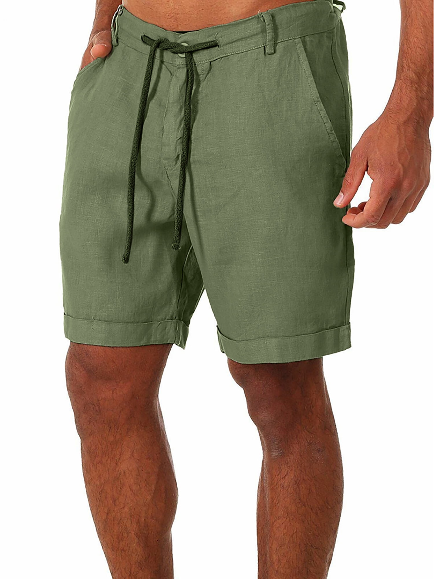 JustVH Men's Linen Drawstring Button Casual Bermuda Shorts