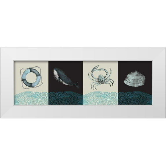 JMB Designs 24x10 White Modern Wood Framed Museum Art Print Titled - Nautical Pattern