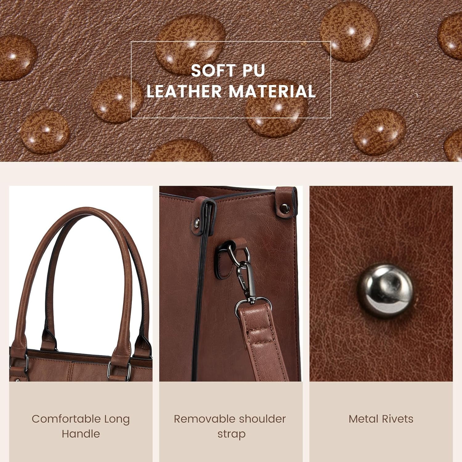 LOVEVOOK Laptop Tote Bag for Women, 15.6 Inch Large Capacity Vintage Leather Work Computer Bag, Business Casual Shoulder Handbag, Dark Brown
