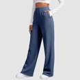 thumbnail image 4 of Sweatpants Women Wide Leg Baggy Running Sweat Pants Lounge Pants Cozy Soft Breathable Athletic Joggers with Pockets Navy XL, 4 of 5