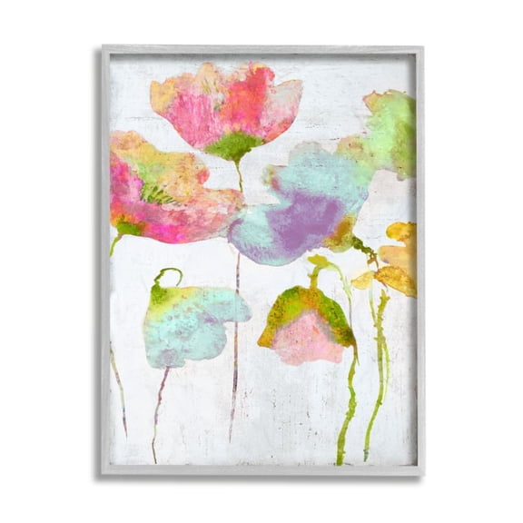 Stupell Industries Saturated Watercolor Flowers Whimsical Blue Pink Green Gray Framed Art Print Wall Art, 16x20, by Vanessa Austin