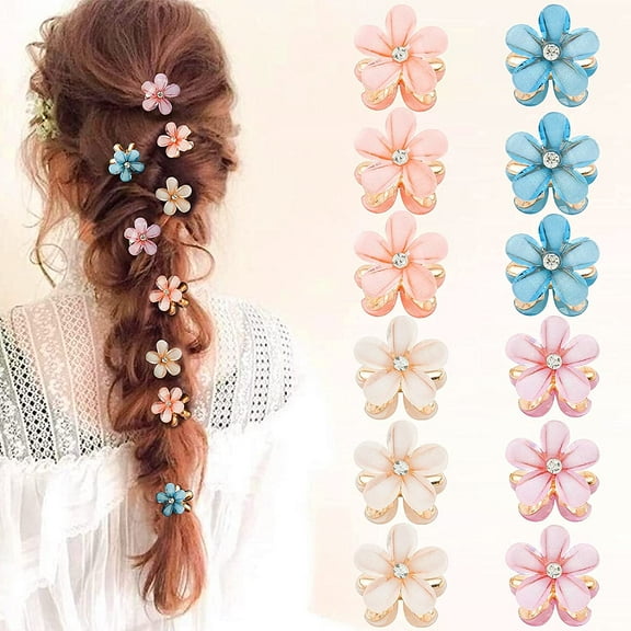12 Pack Flower Hair Clips for Women Cute Flower Clips for Girls, Tiny Hair Claw Clips Hair Decorations Mini Hair Clips for Thin Hair Non-slip Hair Clips Hair Accessories for Thick Hair