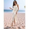 thumbnail image 6 of Womens Swimwear Cover Ups Crochet Hollow Out Long Bathing Suit Bikini Sleeveless Side Split Beach Dress M, 6 of 9