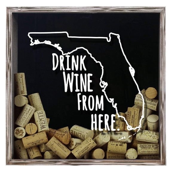 Torched Florida Drink Wine Cork Shadow Box Wall Mount Decor 13"x13"x3" Gray