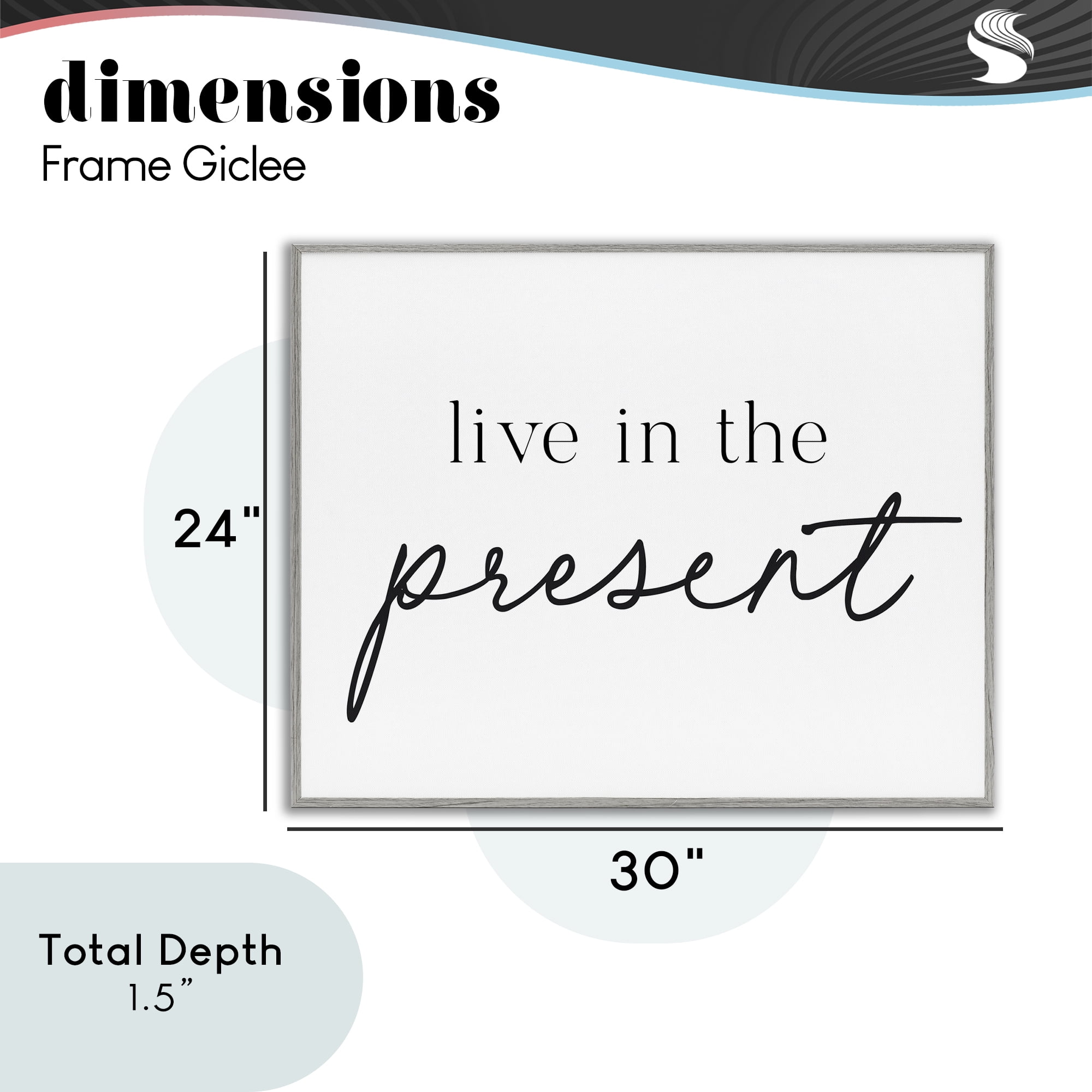 Live In The Present Gray Framed Giclee Art, design by Lettered and Lined