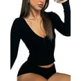 thumbnail image 4 of Womenacute;s Spring Summer Outfit Sets Long Sleeve Button Tops + Solid Color Low Waist Shorts, 4 of 8