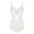 thumbnail image 3 of Mufeng Women's Sequin Fringe Latin Dance Leotard Halter V-Neck Tassel Bodysuit Rave Festival Outfits Ivory XS, 3 of 6