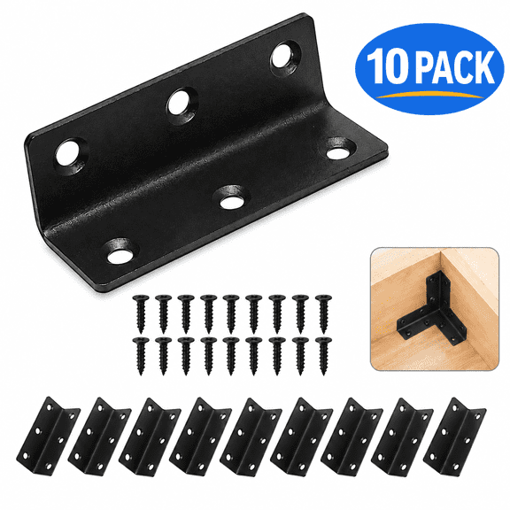 Heavy Duty L Bracket, 3.15 Inch 90 Degree Metal Corner Brace, 10 Pack Black Shelf Bracket for Wood Furniture Stabilization