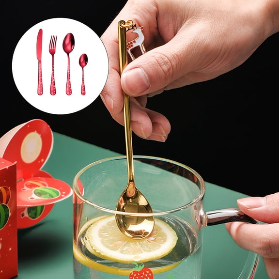 MEIBUTYUP Red Stainless Steel Cutlery Set with Fork, Spoon, and for Elegant Dining and Holiday Meals