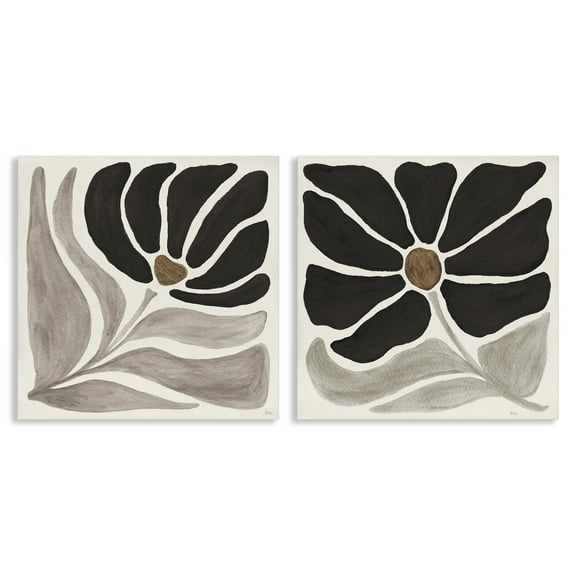 Stupell Industries Large Modern Flower Plants & Flowers Painting Wrapped Canvas Art Print Wall Art, 17 x 17, Set of 2
