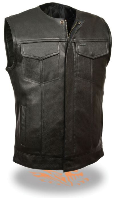 Mens Leather Vest with Front Snap and Side Lace