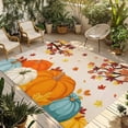 thumbnail image 2 of Outdoor Rug 5x7 ft Fall Thanksgiving Waterproof Outdoor Patio Rug Mat Non Slip Outside Area Rugs Carpet for RV,Camping,Porch,Deck,Pool,Balconybackyard,Orange Teal White Pumpkin Retro Maple Leaf, 2 of 9