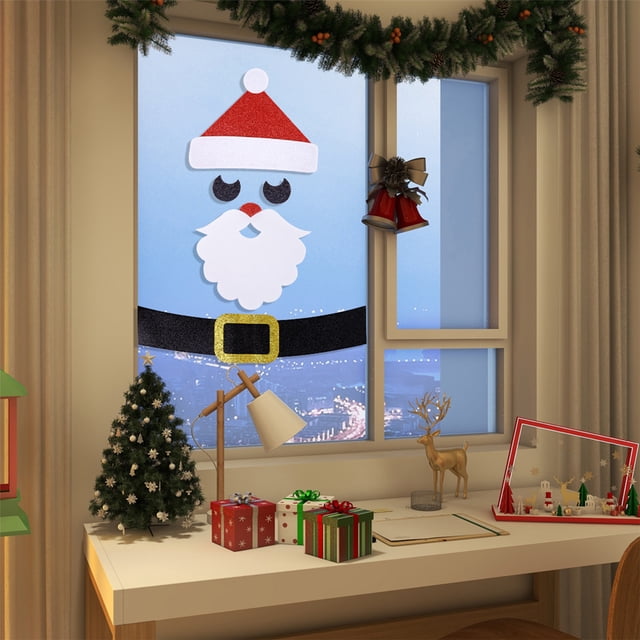 Fiudx Adhesivo Navideño para Puerta, Diseño de Muñeco de Nieve y Ciervo, Tela No Tejida, Fácil de Instalar, Decoración Festiva para El Hogar, Multiusos, para Escaparates o Tiendas, 26 X 18 Cm.