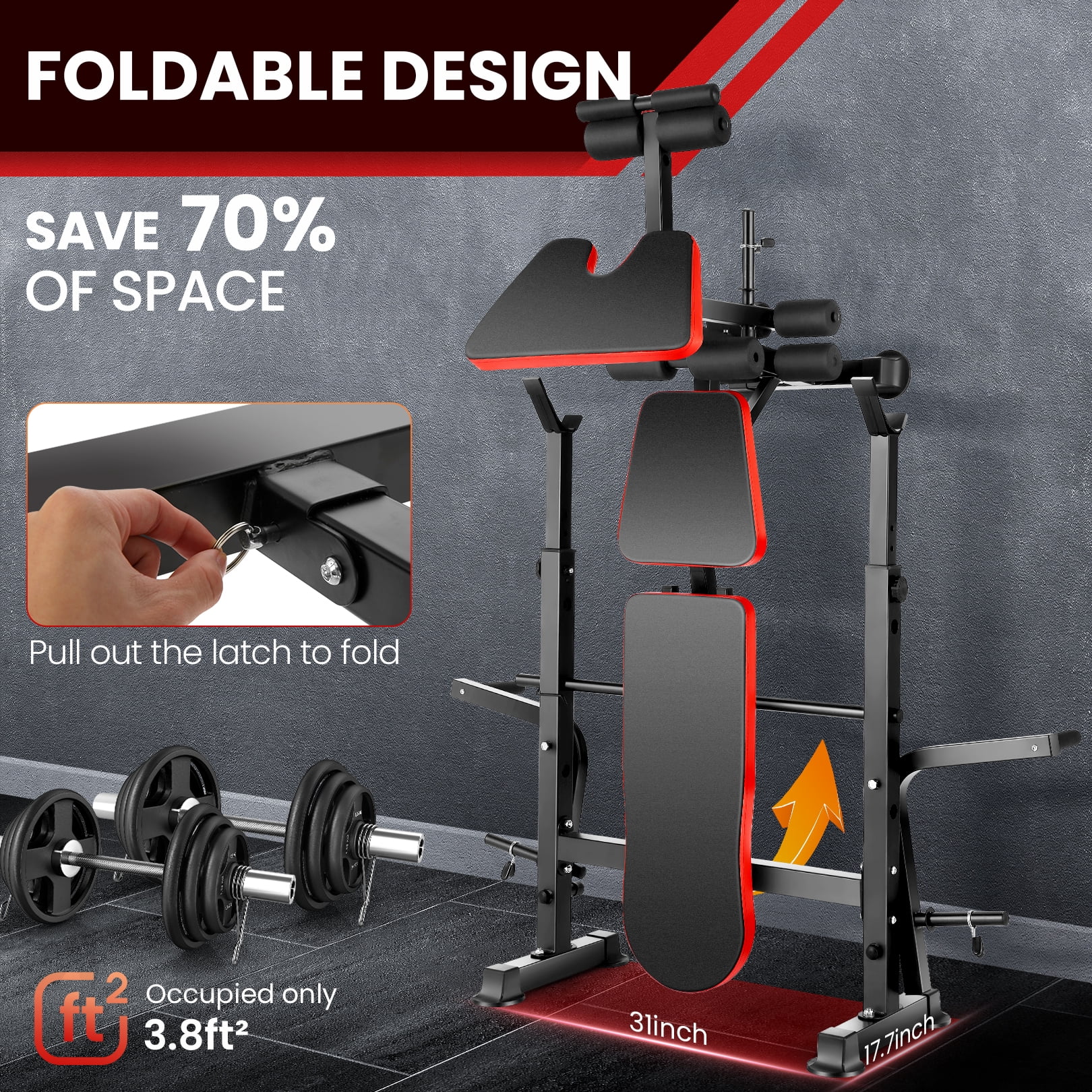 VIBESPARK Weight Bench 600lbs Folding 5 in 1 Workout Bench with Barbell Rack Adjustable Safe Walmart