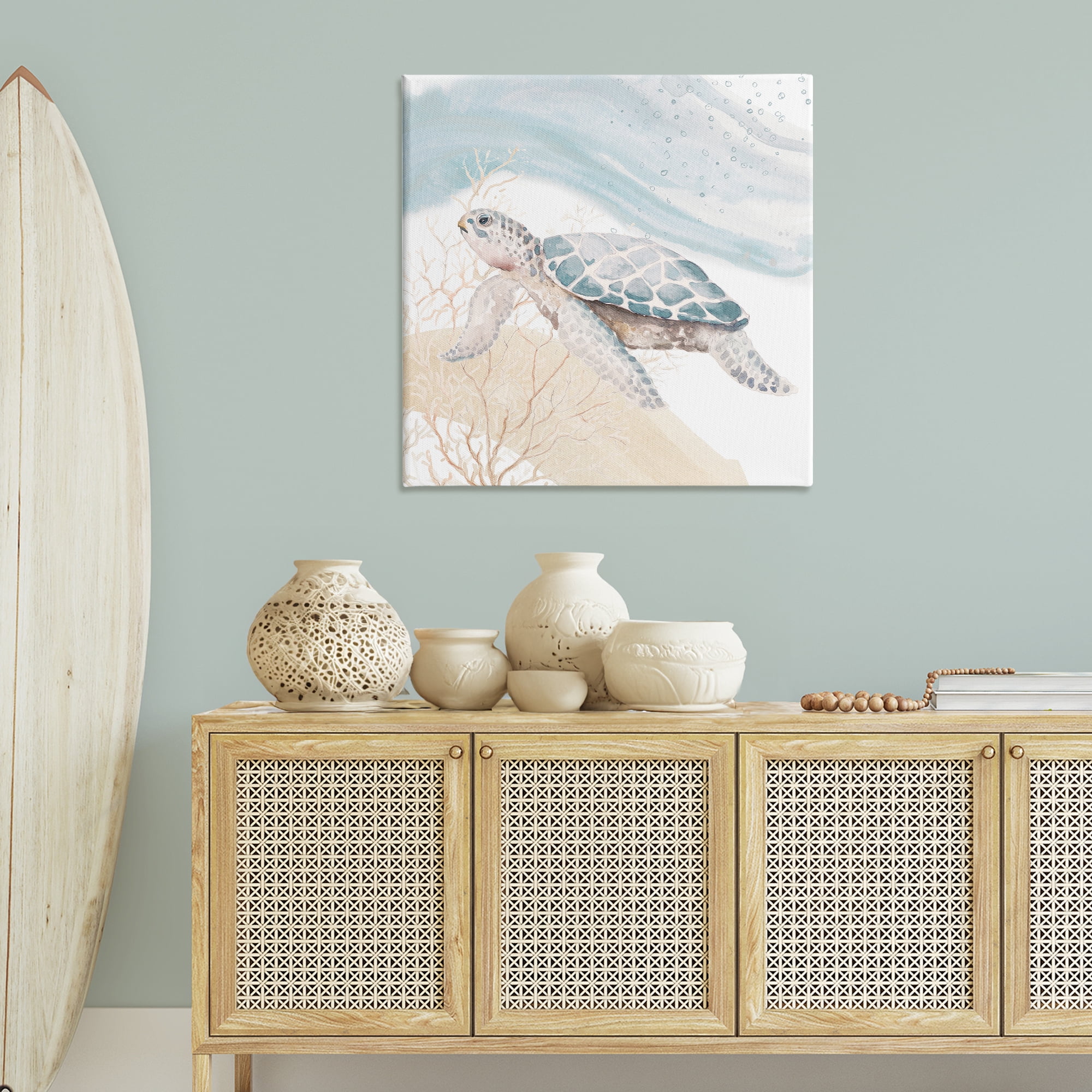 Stupell Industries Swimming Aquatic Turtle Animals & Insects Painting Gallery Wrapped Canvas Art Print Wall Art, 36 x 36
