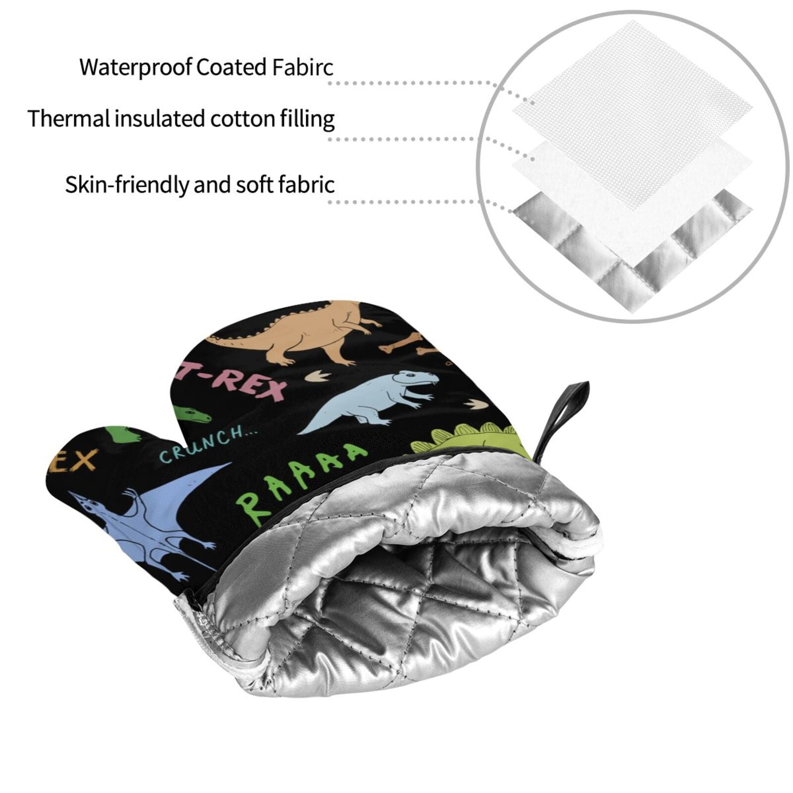 Dino Pattern Cute Cartoon 4Pcs Oven Mitts and Pot Holders Sets Oven Kitchen Gloves Hot Pads for Cooking BBQ Baking Grilling