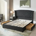 thumbnail image 4 of Luxurious Upholstered Wingback Storage Platform Bed with 60 inch High Headboard, Premium Linen, Dual Storage Drawers, and Sprung Slats-KING INK BLUE, 4 of 12