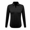 thumbnail image 4 of Holzkary Women's V Neck Polo Shirts Long Sleeve Collared Dressy Tops Loose Casual Tunic Business Work Blouses Long Sleeved and Fashionable Solid Color Lapel Loose Pocket T Shirt Black Xl, 4 of 5