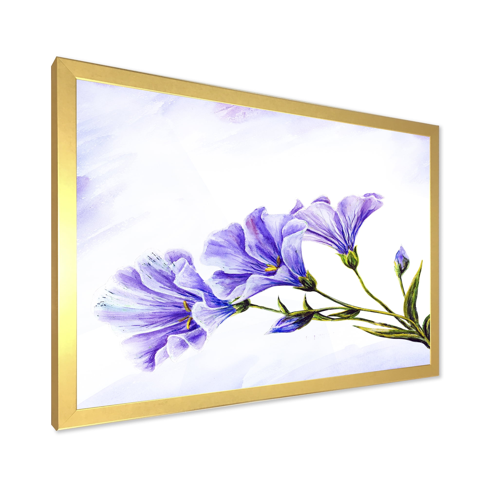 Designart 'Blue Wildflowers With Leaves II' Traditional Framed Art Print