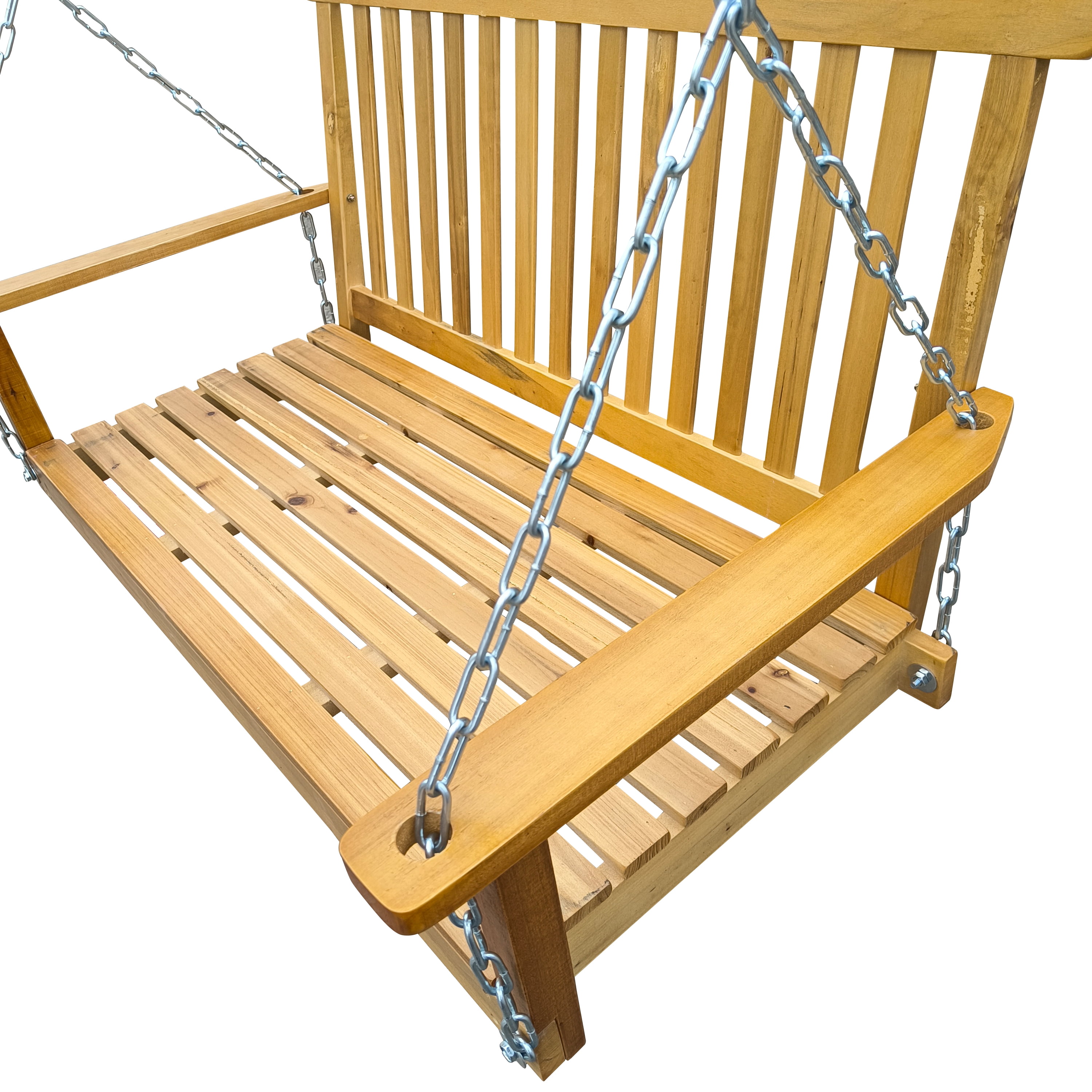 Hanging Porch Swing, Wooden Bench Swing with Armrests and Hanging Chains for Yard Garden Patio, Teak