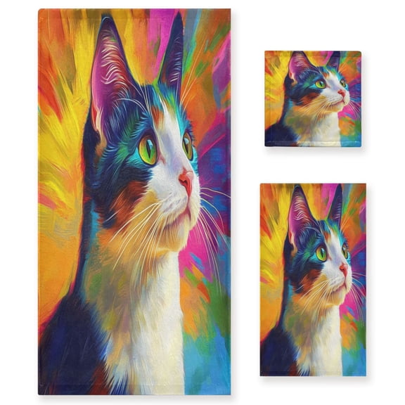 Three-Piece Towel Set Face Towel Towel Set Hand Towel Bath Towel Cotton Bath Towels Bath Towel Sets Hand Bath Towels Colorful Cat