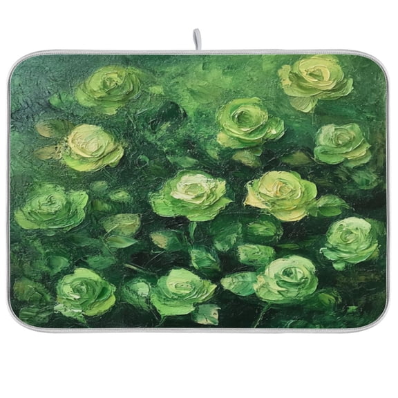 BZSMCE Dish Drying Mat Green Rose Design Drying Mats