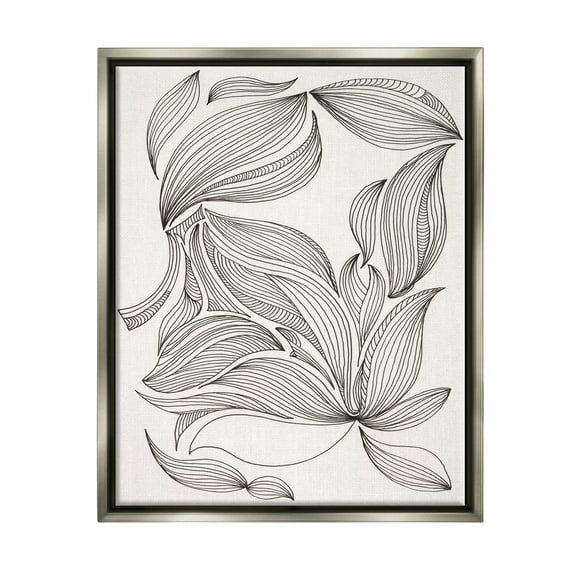 Stupell Industries Abstract Striped Floral Petals Graphic Art Luster Gray Floating Framed Canvas Print Wall Art, Design by Regina Moore