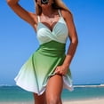 thumbnail image 4 of larppty Women One Piece Swimdress V Neck Color Block Swimsuit Bathing Suit Tummy Control Wrap Ruffle Swim Dress Swimwear (Green, XXL), 4 of 9