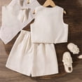 thumbnail image 5 of ZACPNCV Vest Shorts Suit for Girls Solid Single Breasted Waistcoat Top and Slim Pant Sets Casual Streetwear Beige 9-10 Years, 5 of 7