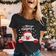 thumbnail image 3 of Merry Christmas Tshirts Women Short Sleeve Casual Crewneck Cute Santa Claus Graphic Tees Holiday Party Tops, 3 of 5
