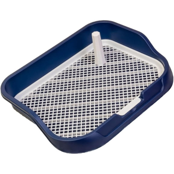 Dog Potty Toilet with Column Pet Training Toilet with Grid for Indoor Porch Floor Pee Pad Holder Dog Litter Box for Puppy Dog, Navy Blue, 49x39x10cm