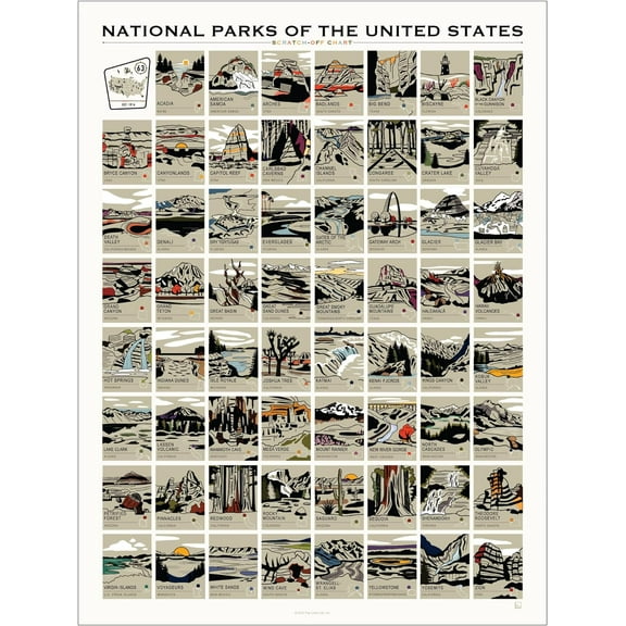 Pop Chart , National Parks of the United States Scratch-Off Map , 12" x 16" Scratch-Off Wall Decor , Track Your Travels to All 63 Parks With This Bucket List Scratch-Off Map , 100% Made in the USA Print-Only