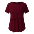 thumbnail image 5 of VEKDONE Nursing Shirts for Womens Breastfeeding Pregnancy Tunics Short Sleeve Maternity Tops Double Layer Pullover Crewneck Pregnant Tunic Tee Postpartum Clothes Wine XL, 5 of 8