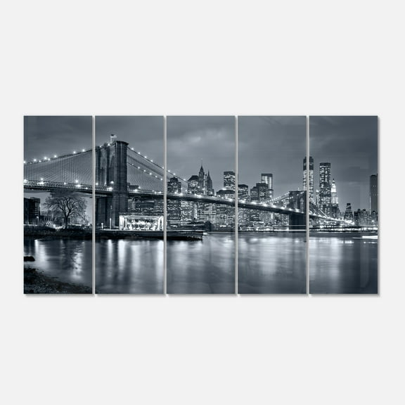 Designart 'Panorama New York City at Night ' Multipanel Cityscape Metal Wall Art